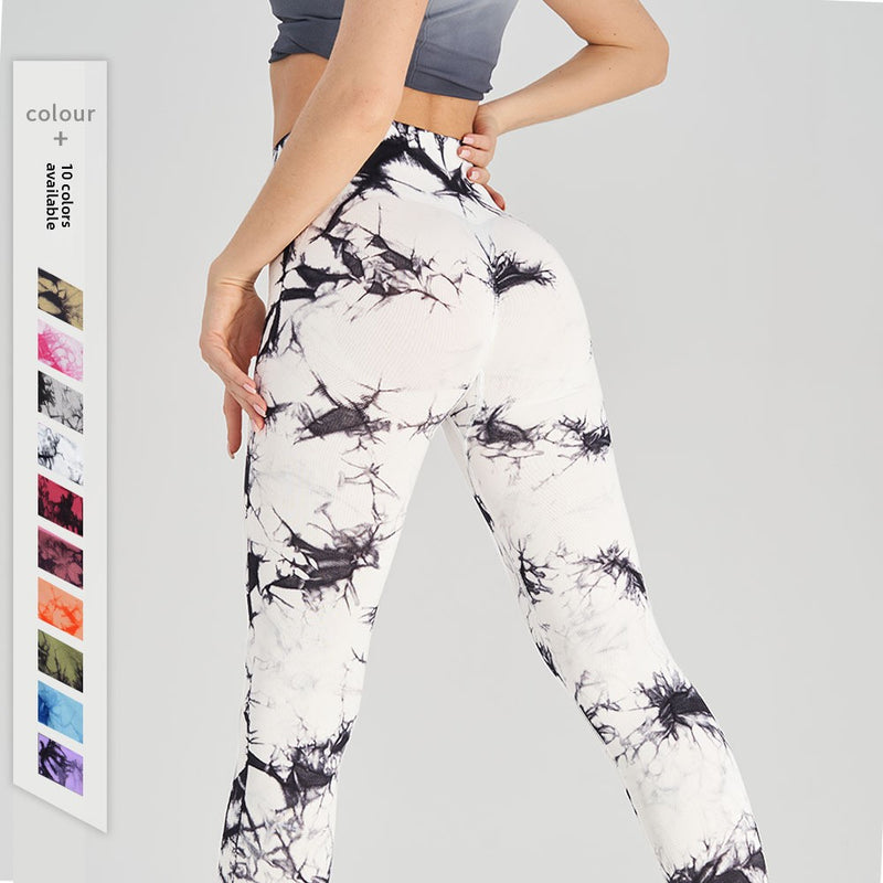 Seamless smiley face tie-dye yoga pants